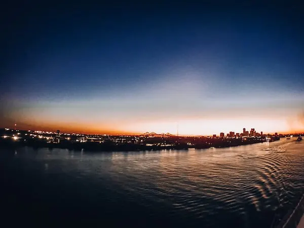 Sunset leaving New Orleans Port