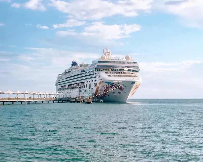 Norwegian Cruise Ship docked in Harvest Caye, Belize