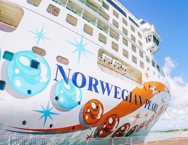 Close up of Norwegian Pearl's colorful hull art