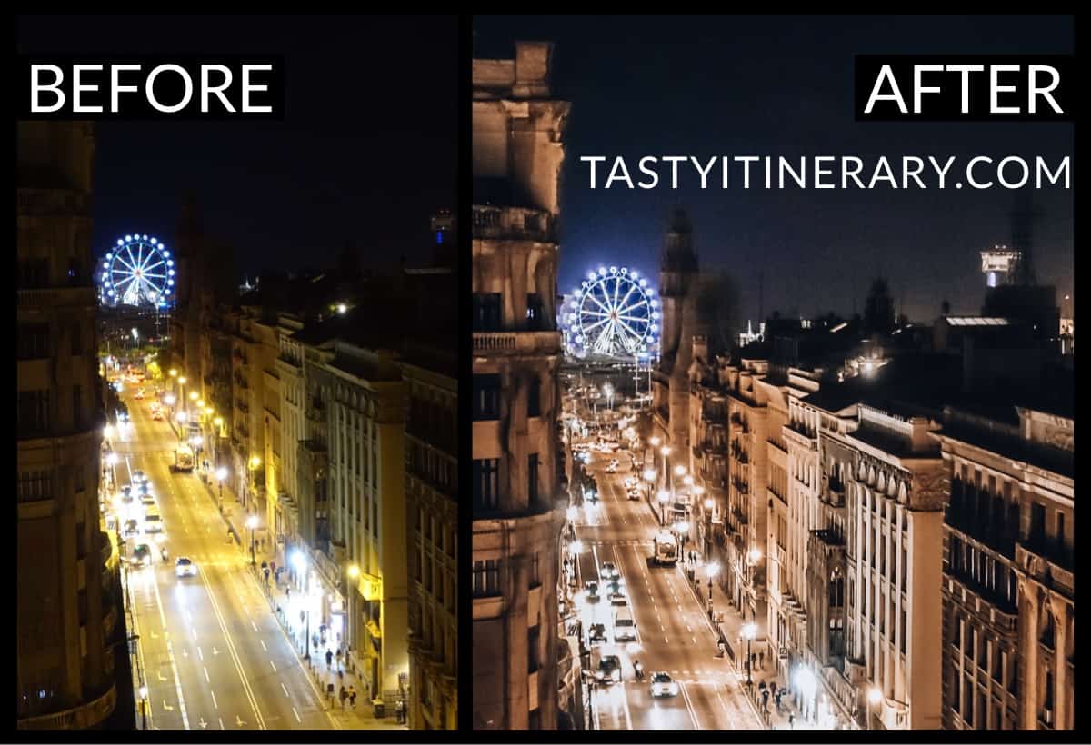 Before and after using Travel in Her Shoes lightroom presets