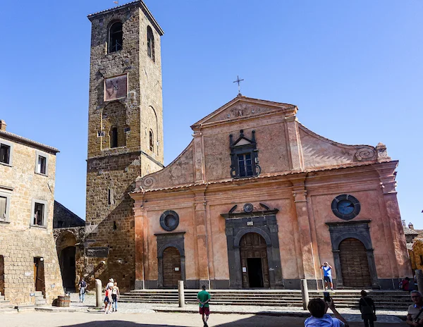 quaint church with pink facade 