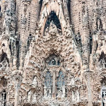 Close-up of the intricate artwork of La Sagrada Familia