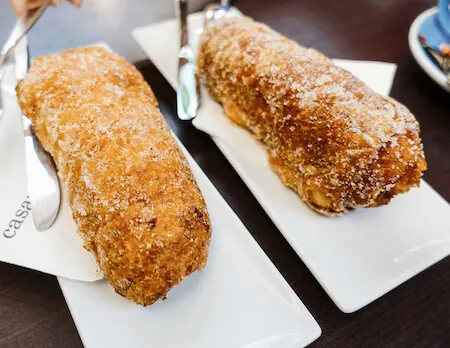 The local Girona pastry a Xuixo. It’s a fried pastry that is stuffed with Catalan cream and rolled around in cinnamon sugar.