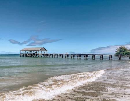 Full view of Hanalei Pier over the ocean