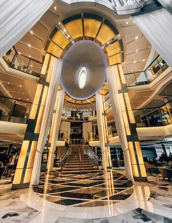 Cruise ship grand foyer with stairs