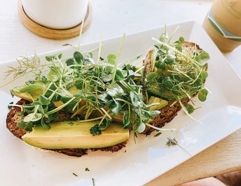 avocado toast topped with greens