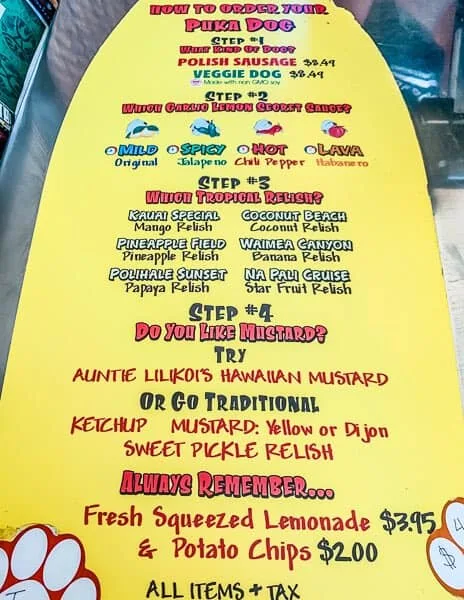 Puka dog menu surfboard