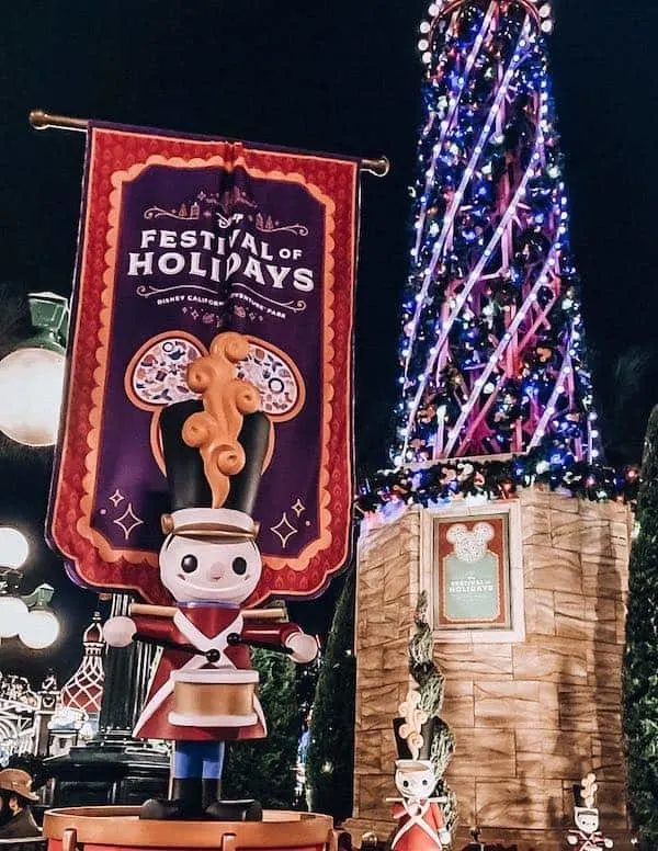 Christmas lights and decorations during the holidays at Disneyland California Adventure 