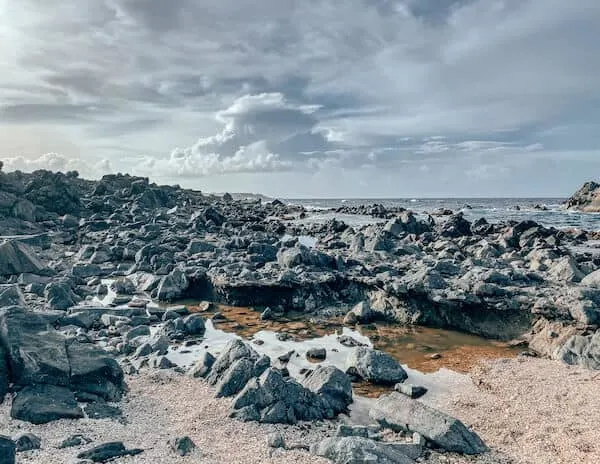 Lava rocks at beach in Arikoki National Park