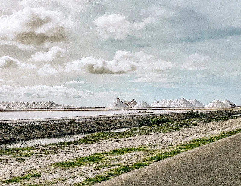 Mountains of Salt in the distance and Salt Pans in Bonaire