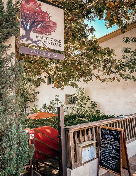 Entrance and sign to Majestic Oak Vineyard tasting room