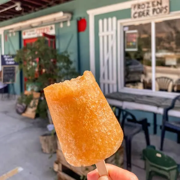 Frozen apple cider pop from Moms Orchards in Oak Glen 