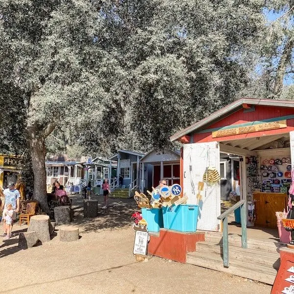 colorful shops and stands at Oak Tree Village