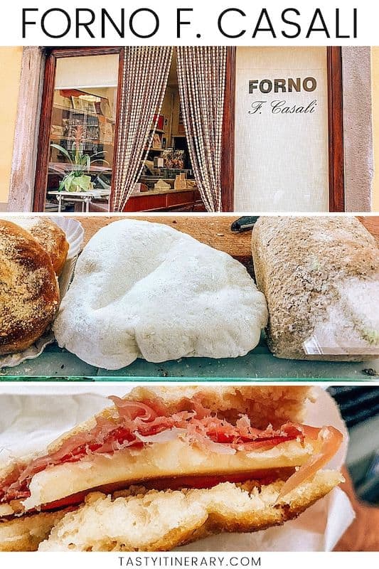 fresh-baked loaves of bread and a sandwich from one of the best bakeries in Lucca, Italy