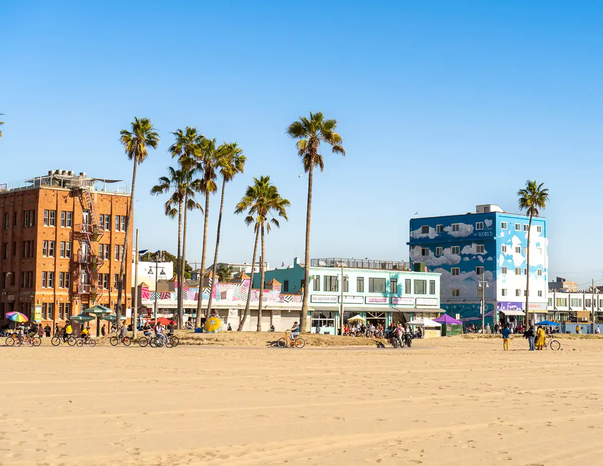 view of the venice beach boardwalk from the beach