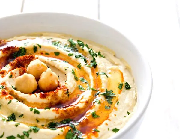 bowl of creamy hummus