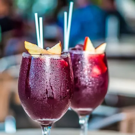 sangria served cold in wine glasses