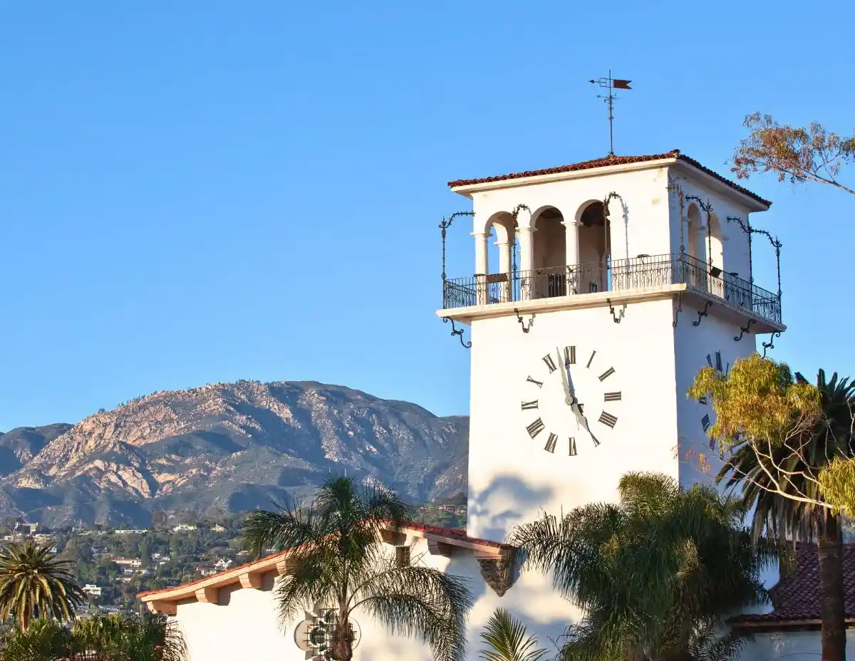 the clock tower at the santa barbara court house