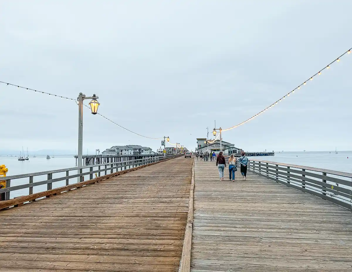 walking on stearns wharf pier in santa barbara