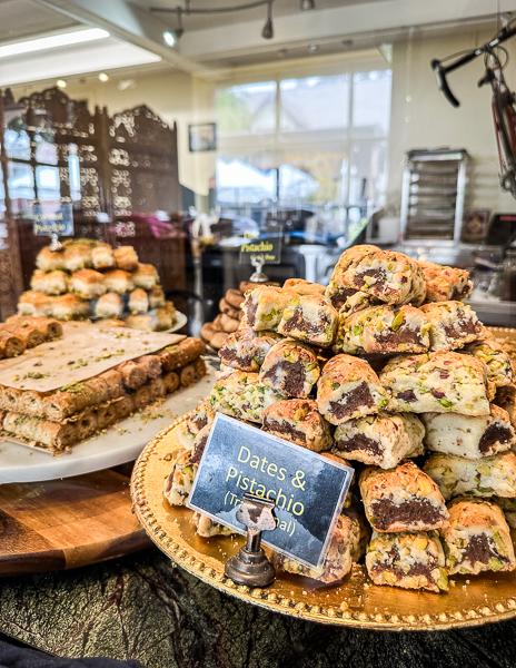 A display of date and pistachio cokies at Cafe Dolce in Solvang.