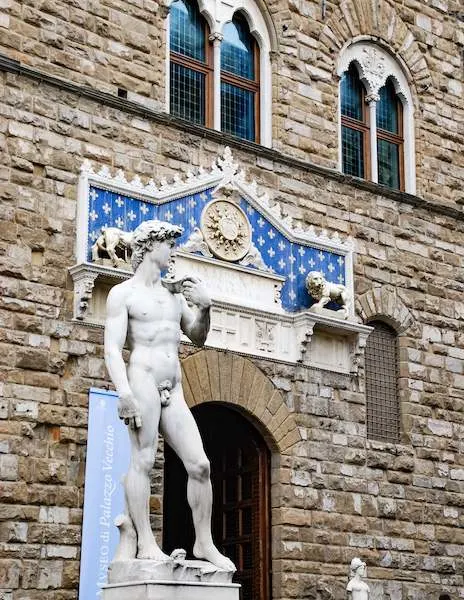 Copy of David standing outside of Piazza della Signoria