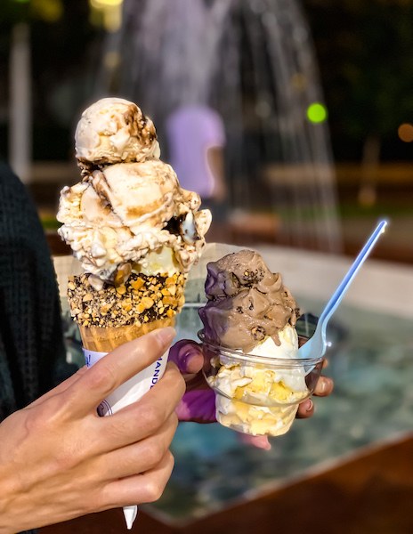 ice cream cone and a cup of ice cream