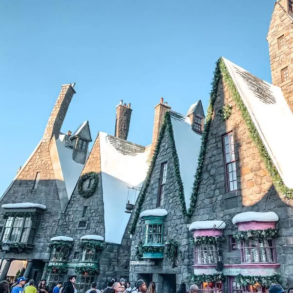 hogsmead at universal studios with christmas decor