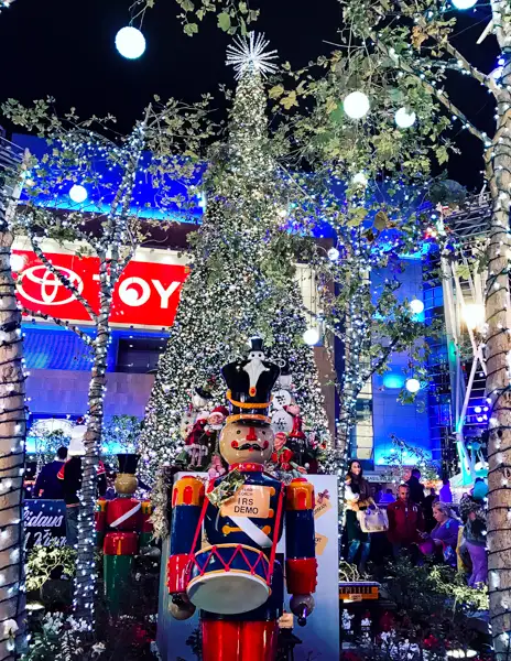 nutcracker and christmas tree at LA Live in Los Angeles