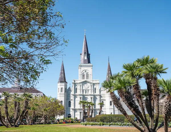 St. Louis Cathedral in Jackson Square, a historic landmark in the French Quarter of New Orleans.