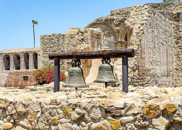 old mission bells at ruins