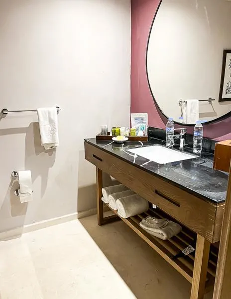 Bathroom inside the premium partial oceanview at the Hilton La Romana