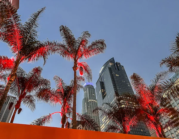 at night in pershing square in los angeles