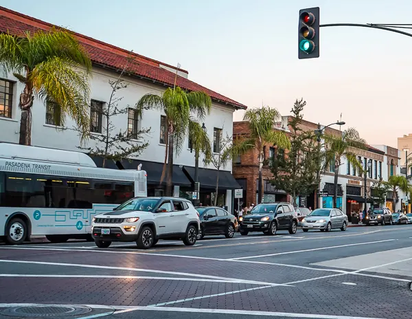 shops and palm trees on colorado blvd