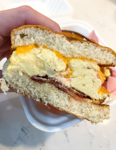 half of a breakfast sandwich