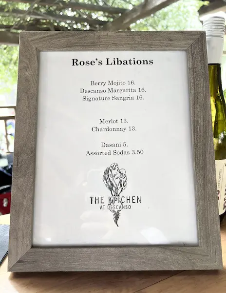 menu of cocktails