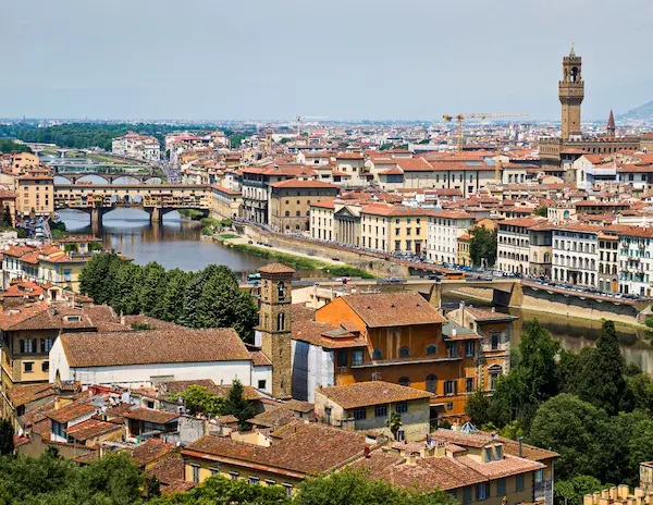 view of the city of florence and arno river from Piazzale Michelangelo