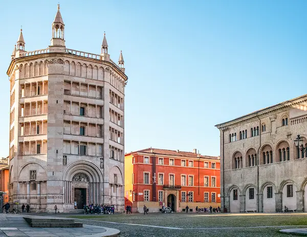 the bapistry, an octagonal historic building in parma italy