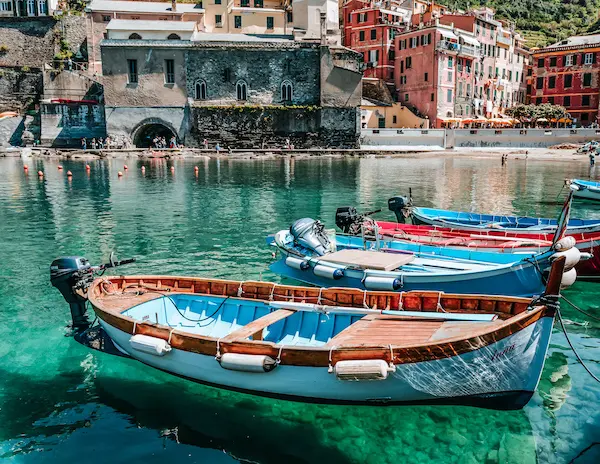 boats anchored in the bay of cinque terre