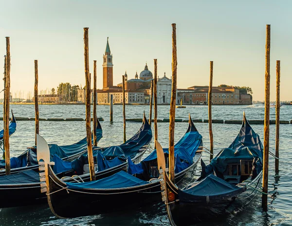 gondolas along the venetian lagoon in venice italy