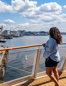 enjoying cruise ship views on embarkation day