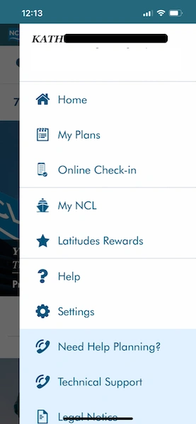 screenshot of norwegian cruise line app