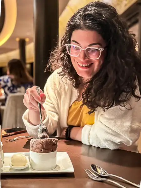 Enjoying dessert at Palo Steakhouse on Disney Treasure