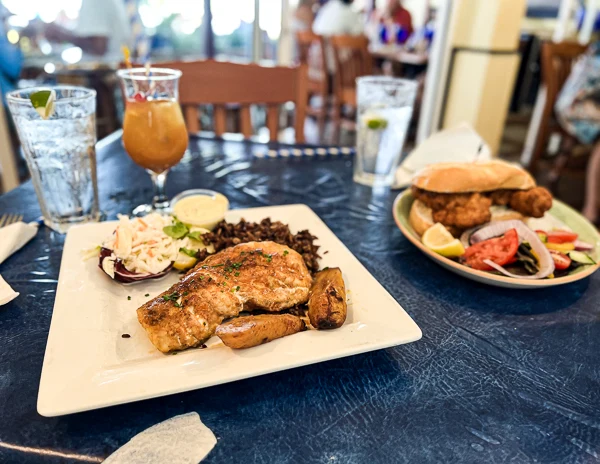 rock fish plate and fried pork sandwich from wahoo's bermuda