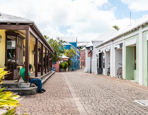color shops and cobblestone street in st.george bermuda