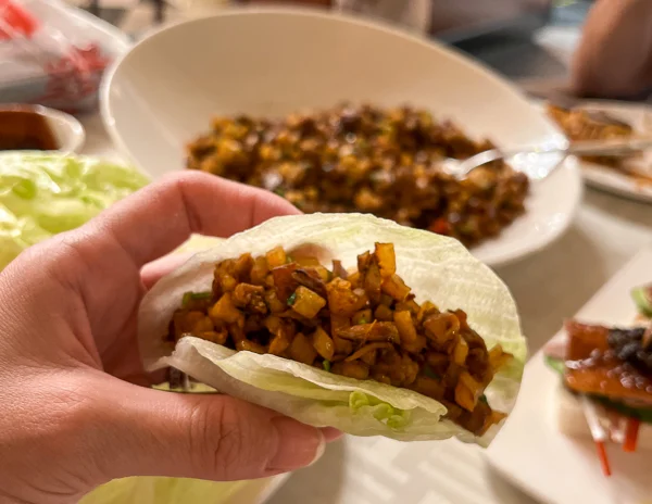 minced roasted duck lettuce wraps at chef tony