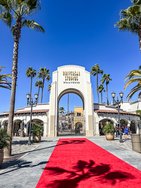 red carpet rolled out in front of the universal studios hollywood entrance