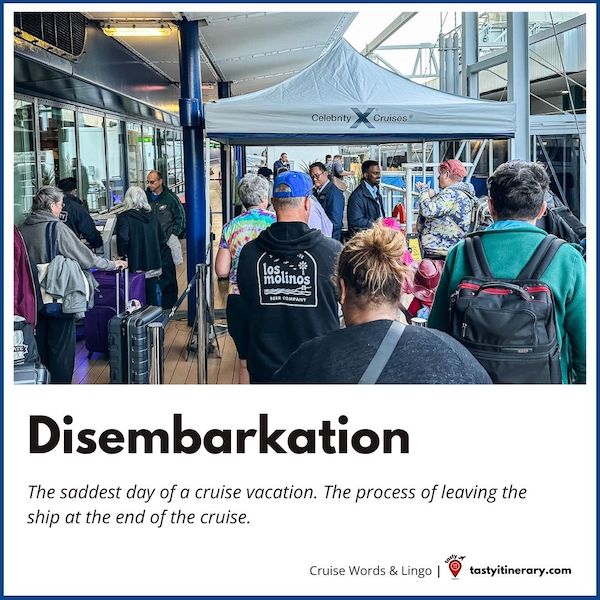 graphic card for definition of disembarkation with a picture of passengers disembarking