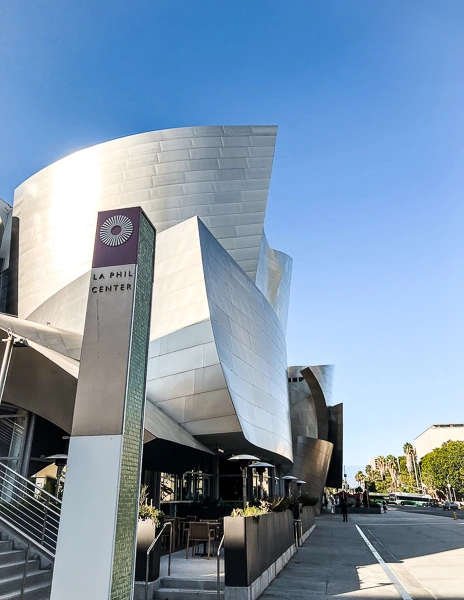 la phil center sign in front of walt disney hall