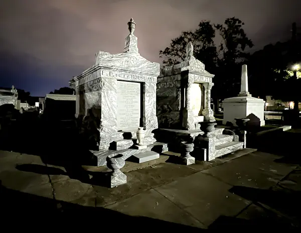 aboveground tombs in New Orleans cemetery night tour