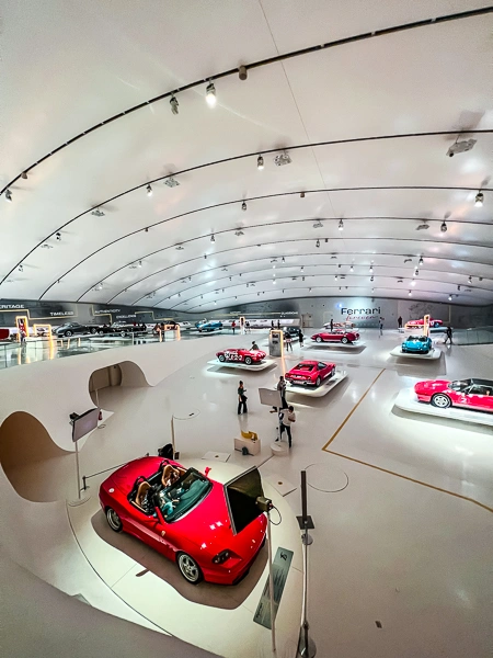 ferraris displayed at the enzo ferrari museum in modena